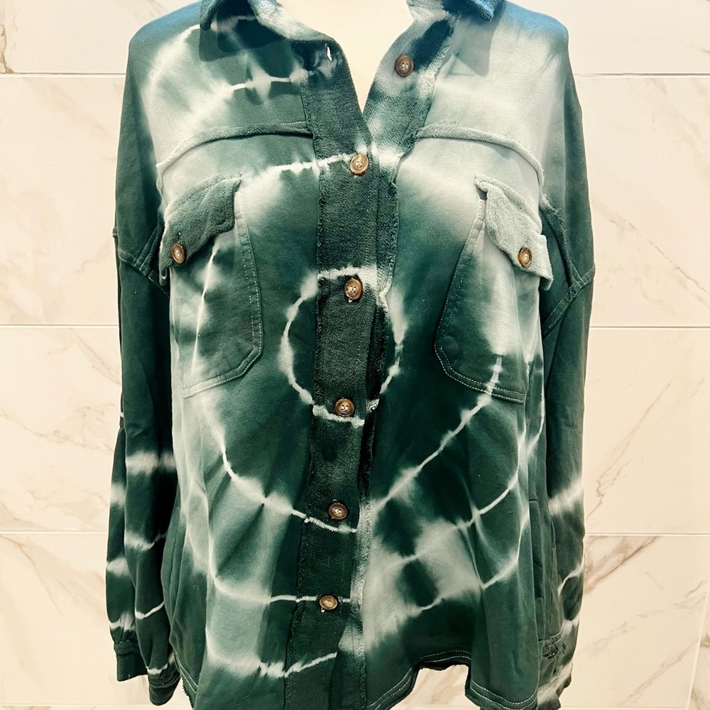 Green Tie-Dye Utility Jacket